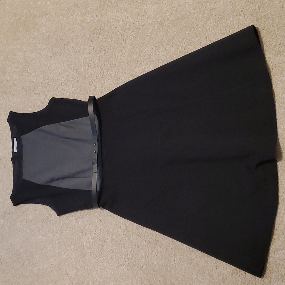 H&M sleeveless, belted dress. Black and grey, size 8.
